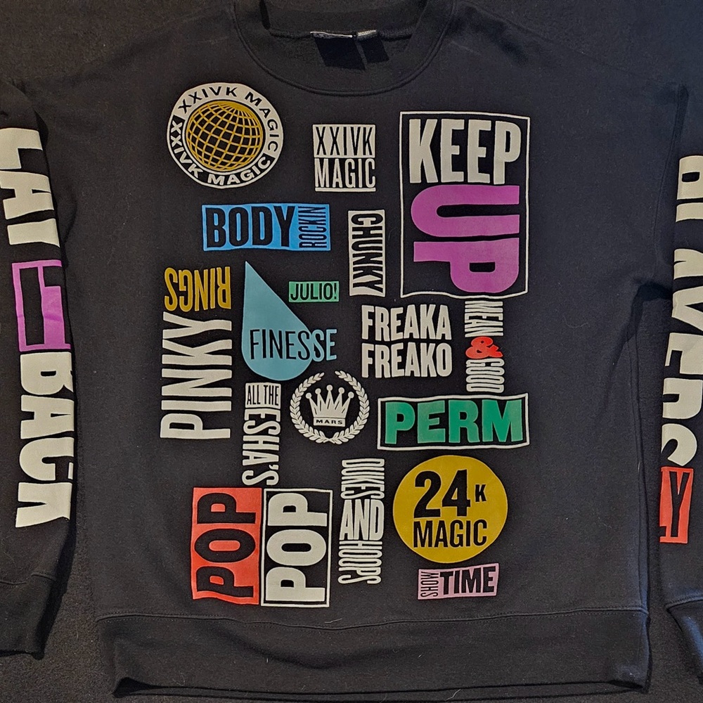 Bruno Mars 24K‎ Magic World Tour Crewneck Sweatshirt Black Sz Medium